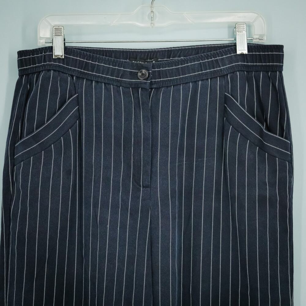 Eileen Fisher Size Small S Navy Blue Pinstripe Stripe Print Straight Leg Pants - Picture 3 of 7